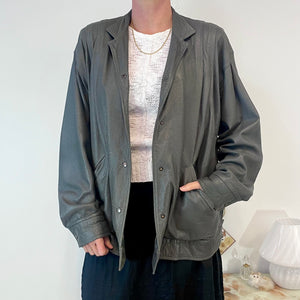 Vintage Grey Leather Jacket (2XL)